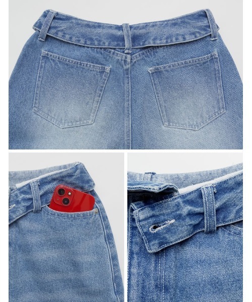Re:EDIT（リエディ）の「[DENIM COLLECTION][2026S/S COLLECTION][低身長/高身長サイズ有]折り返しウエストコットンワイドデニムパンツ（デニムパンツ・レディース・ネイビー/ブラック/ブルー/グレー・LARGE/TALL/MEDIUM/SHORT）」の15枚目の写真