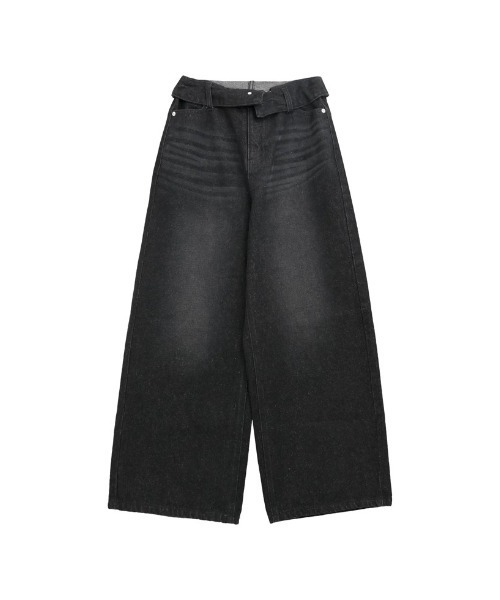 Re:EDIT（リエディ）の「[DENIM COLLECTION][2026S/S COLLECTION][低身長/高身長サイズ有]折り返しウエストコットンワイドデニムパンツ（デニムパンツ・レディース・ネイビー/ブラック/ブルー/グレー・LARGE/TALL/MEDIUM/SHORT）」の17枚目の写真