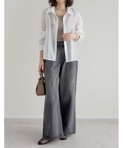 Re:EDIT（リエディ）の「[DENIM COLLECTION][2026S/S COLLECTION][低身長/高身長サイズ有]折り返しウエストコットンワイドデニムパンツ（デニムパンツ・レディース・ネイビー/ブラック/ブルー/グレー・LARGE/TALL/MEDIUM/SHORT）」の5枚目の写真