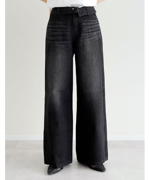 Re:EDIT（リエディ）の「[DENIM COLLECTION][2026S/S COLLECTION][低身長/高身長サイズ有]折り返しウエストコットンワイドデニムパンツ（デニムパンツ・レディース・ネイビー/ブラック/ブルー/グレー・LARGE/TALL/MEDIUM/SHORT）」の21枚目の写真
