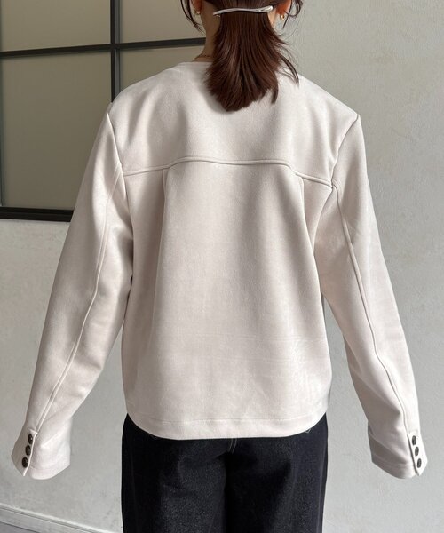 Thevon(ゼボン)の「ノーカラーFスエードショートジャケット(ブルゾン・レディース・チャコールグレー/アイボリー/キャメル・FREE)」の14枚目の写真