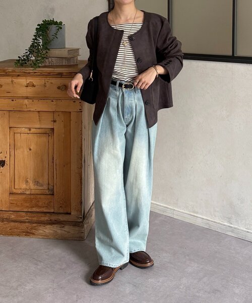 Thevon(ゼボン)の「ノーカラーFスエードショートジャケット(ブルゾン・レディース・チャコールグレー/アイボリー/キャメル・FREE)」の20枚目の写真