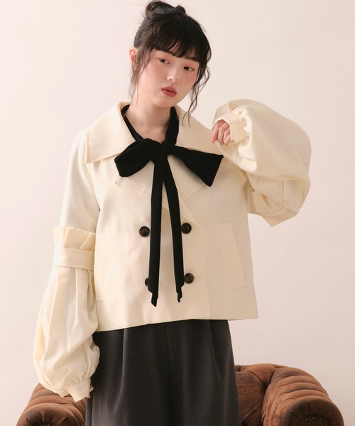loin nuit（ロワンニュイ）の「volume sleeve short jacket / ボリュームスリーブショートジャケット（テーラードジャケット・レディース・アイボリー/ブルー/グレー・FREE）」の2枚目の写真
