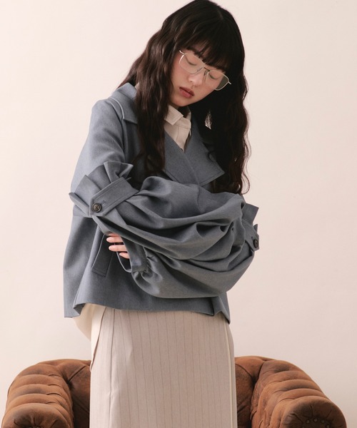 loin nuit（ロワンニュイ）の「volume sleeve short jacket / ボリュームスリーブショートジャケット（テーラードジャケット・レディース・アイボリー/ブルー/グレー・FREE）」の21枚目の写真