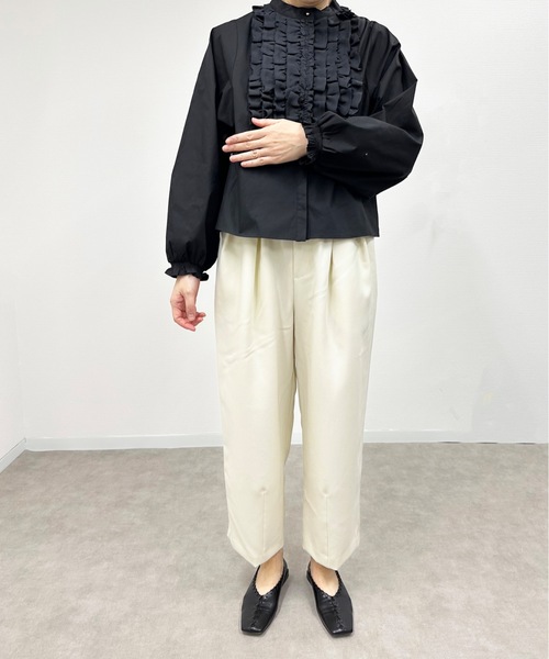 vent blanc(ヴァンブラン)の「denicher デニシェ コットン クロス フリル ブラウス(シャツ/ブラウス・レディース・ホワイト/ブラック・FREE)」の22枚目の写真