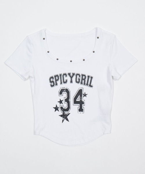 dispark(ディスパーク)の「DISPARK/スタッズネックナンバーロゴT(Tシャツ/カットソー・レディース・ブラック/ホワイト・FREE)」の3枚目の写真