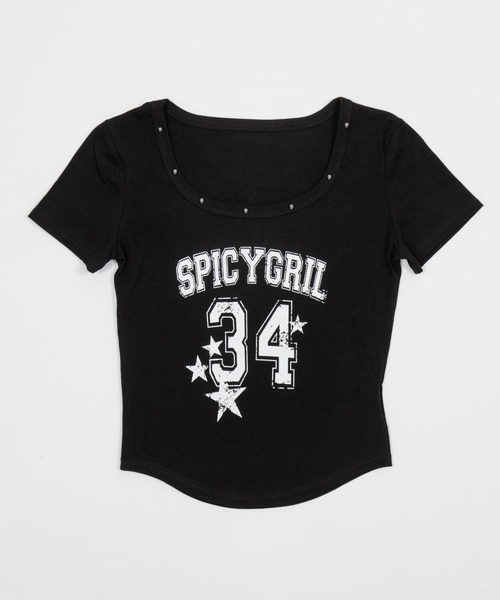 dispark(ディスパーク)の「DISPARK/スタッズネックナンバーロゴT(Tシャツ/カットソー・レディース・ブラック/ホワイト・FREE)」の4枚目の写真
