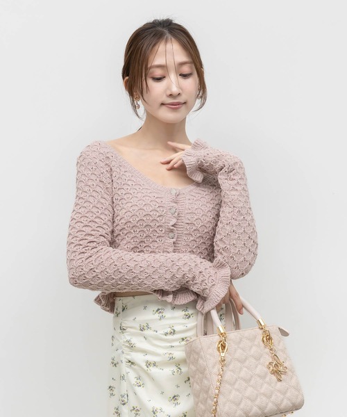 RANDA(ランダ)の「【Heart Collection】ハートビジューフリルニットカーディガン(カーディガン/ボレロ・レディース・ホワイト/ブラック/ピンク/ブルー・FREE)」の4枚目の写真