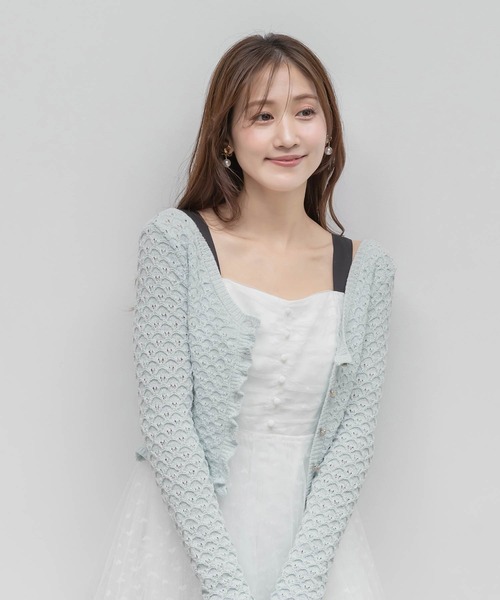 RANDA(ランダ)の「【Heart Collection】ハートビジューフリルニットカーディガン(カーディガン/ボレロ・レディース・ホワイト/ブラック/ピンク/ブルー・FREE)」の3枚目の写真