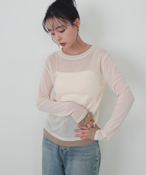 LIAN（リアン）の「レイヤードシアートップス（Tシャツ/カットソー・レディース・ブラウン/アイボリー/ブラック/ピンク・FREE）」の13枚目の写真