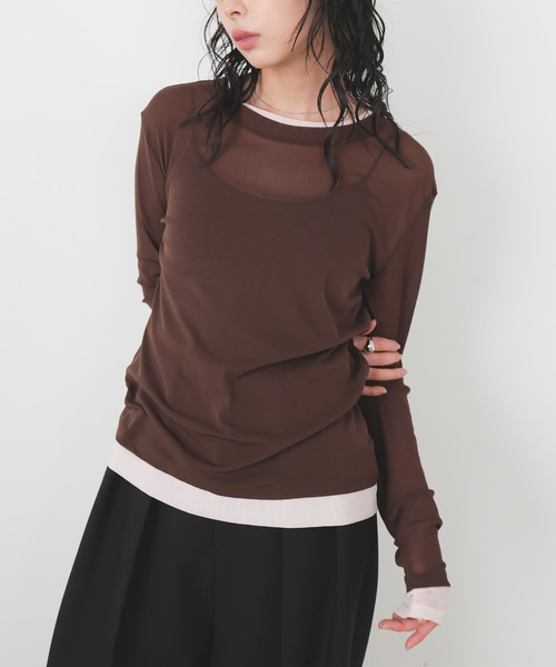 LIAN（リアン）の「レイヤードシアートップス（Tシャツ/カットソー・レディース・ブラウン/アイボリー/ブラック/ピンク・FREE）」の5枚目の写真