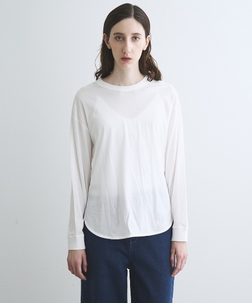 three dots(スリードッツ)の「ミルキージャージー 長袖Tシャツ(Tシャツ/カットソー・レディース・ホワイト系その他/ベージュ系その他/ブラック・XS/S)」の2枚目の写真