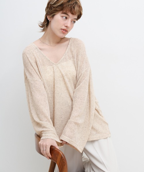 select MOCA(セレクトモカ)の「メランジVネックシアールーズカットソー(ニット/セーター・レディース・ブラウン/ライトベージュ/グレー・FREE)」の15枚目の写真