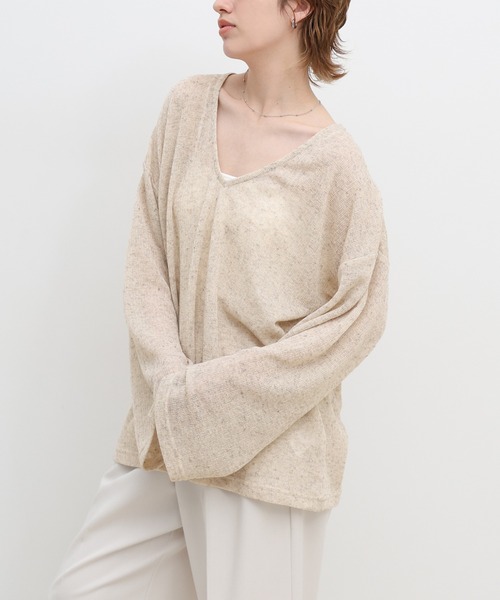 select MOCA(セレクトモカ)の「メランジVネックシアールーズカットソー(ニット/セーター・レディース・ブラウン/ライトベージュ/グレー・FREE)」の22枚目の写真
