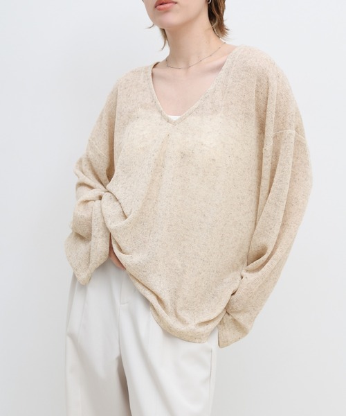 select MOCA(セレクトモカ)の「メランジVネックシアールーズカットソー(ニット/セーター・レディース・ブラウン/ライトベージュ/グレー・FREE)」の16枚目の写真