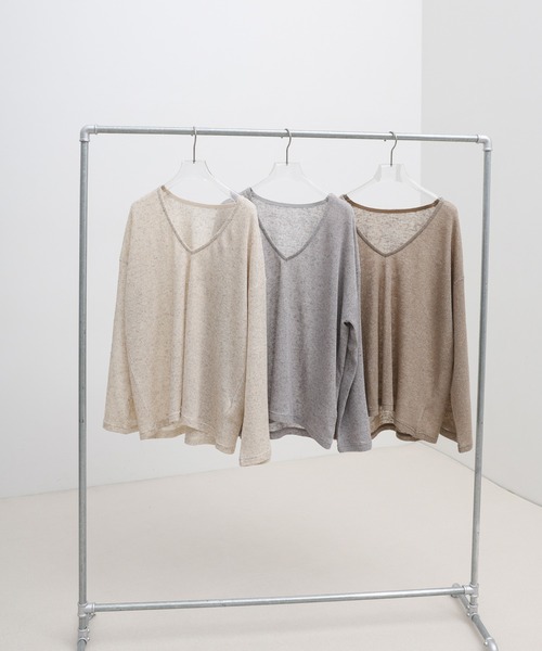 select MOCA(セレクトモカ)の「メランジVネックシアールーズカットソー(ニット/セーター・レディース・ブラウン/ライトベージュ/グレー・FREE)」の4枚目の写真