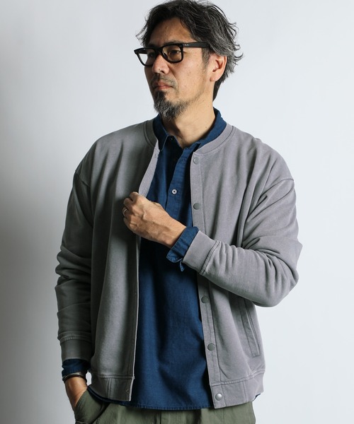 The DUFFER of ST.GEORGE(ザダファーオブセントジョージ)の「PIGMENT DYED POWDER WASH SNAP CARDIGAN:ピグメントダイ スナップカーディガン / スウェットアウター / ヴィンテージ加工(スウェット・メンズ・グリーン/ライトグレー・X-LARGE/LARGE/MEDIUM/SMALL)」の3枚目の写真