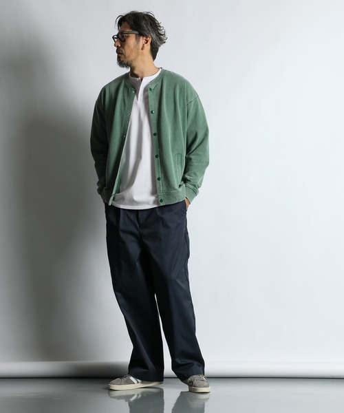 The DUFFER of ST.GEORGE(ザダファーオブセントジョージ)の「PIGMENT DYED POWDER WASH SNAP CARDIGAN:ピグメントダイ スナップカーディガン / スウェットアウター / ヴィンテージ加工(スウェット・メンズ・グリーン/ライトグレー・X-LARGE/LARGE/MEDIUM/SMALL)」の6枚目の写真
