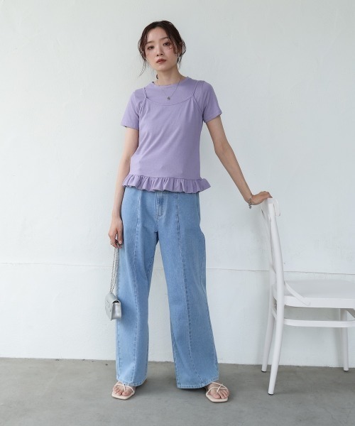 Bab(バブ)の「ペプラムバルーンヘムキャミセットTシャツ(Tシャツ/カットソー・レディース・オフホワイト/パープル・MEDIUM)」の16枚目の写真