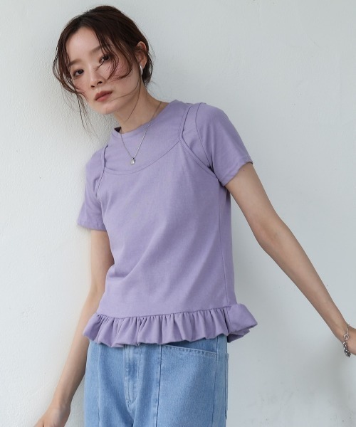 Bab(バブ)の「ペプラムバルーンヘムキャミセットTシャツ(Tシャツ/カットソー・レディース・オフホワイト/パープル・MEDIUM)」の17枚目の写真