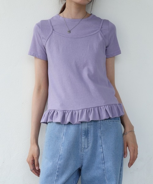 Bab(バブ)の「ペプラムバルーンヘムキャミセットTシャツ(Tシャツ/カットソー・レディース・オフホワイト/パープル・MEDIUM)」の18枚目の写真