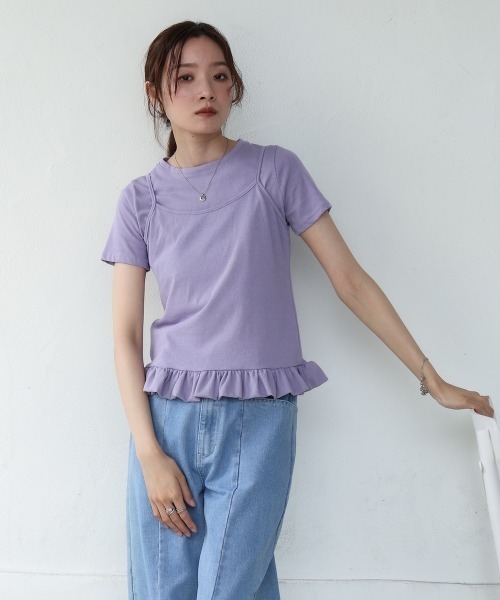 Bab(バブ)の「ペプラムバルーンヘムキャミセットTシャツ(Tシャツ/カットソー・レディース・オフホワイト/パープル・MEDIUM)」の21枚目の写真