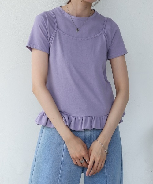 Bab(バブ)の「ペプラムバルーンヘムキャミセットTシャツ(Tシャツ/カットソー・レディース・オフホワイト/パープル・MEDIUM)」の22枚目の写真