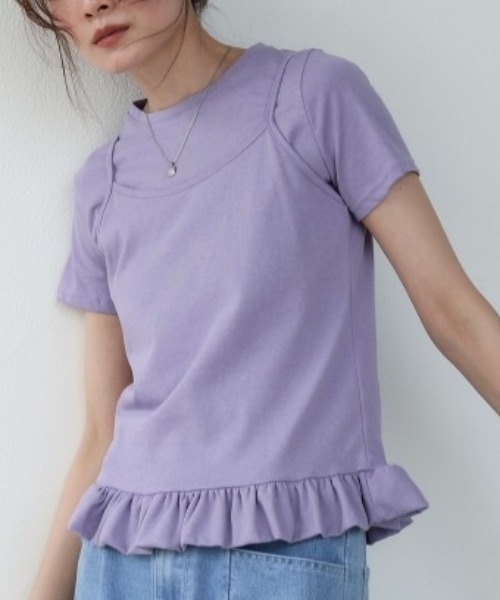 Bab(バブ)の「ペプラムバルーンヘムキャミセットTシャツ(Tシャツ/カットソー・レディース・オフホワイト/パープル・MEDIUM)」の3枚目の写真