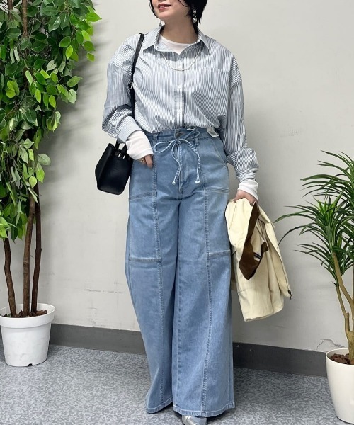SOMETHING(サムシング)の「SOMETHING(サムシング)【レディース】「LISA」ベルト付きワイドパンツ(デニムパンツ・レディース・ライトインディゴブルー・XS/S/M/L)」の18枚目の写真