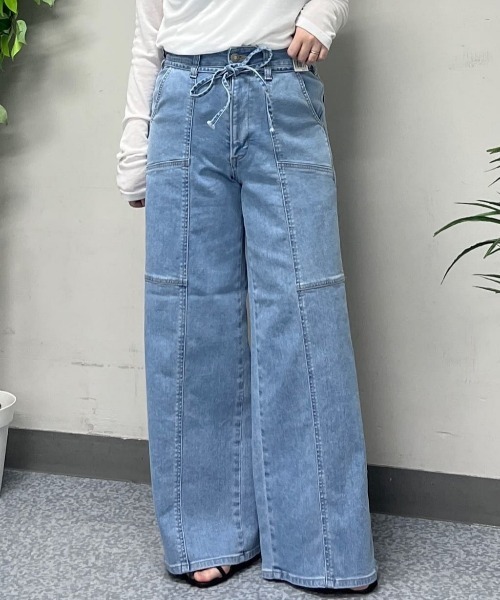 SOMETHING(サムシング)の「SOMETHING(サムシング)【レディース】「LISA」ベルト付きワイドパンツ(デニムパンツ・レディース・ライトインディゴブルー・XS/S/M/L)」の15枚目の写真