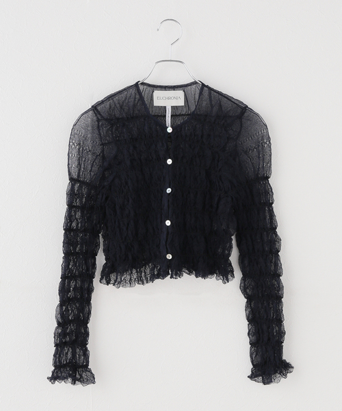 EUCHRONIA/ユークロニア】 Shirring lace cardigan（ニット/セーター