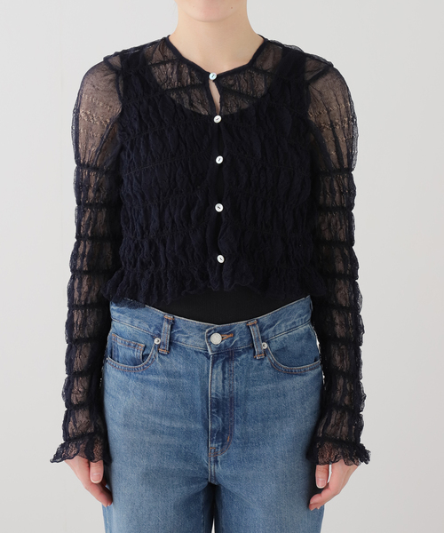 EUCHRONIA/ユークロニア】 Shirring lace cardigan（ニット/セーター