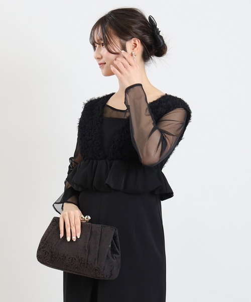 TRUDEA(トルディア)の「ボリュームチュールペプラムドレス(ドレス・レディース・ブラック/チャコールグレー・MEDIUM)」の5枚目の写真