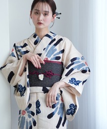 セール】手染め注染浴衣3点セット utatane×注染工房 赤坂紬 紺色に古典