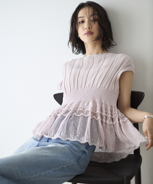 Firsthand（ファーストハンド）の「Firsthand/ファーストハンド ジャパンメイド ホールガーメント ペプラム トップス（ニット/セーター・レディース・ブラック/ブルーグリーン/ラベンダー・FREE）」の3枚目の写真