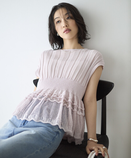 Firsthand（ファーストハンド）の「Firsthand/ファーストハンド ジャパンメイド ホールガーメント ペプラム トップス（ニット/セーター・レディース・ブラック/ブルーグリーン/ラベンダー・FREE）」の14枚目の写真