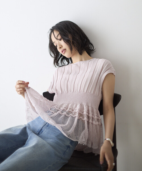 Firsthand（ファーストハンド）の「Firsthand/ファーストハンド ジャパンメイド ホールガーメント ペプラム トップス（ニット/セーター・レディース・ブラック/ブルーグリーン/ラベンダー・FREE）」の15枚目の写真