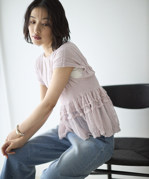 Firsthand（ファーストハンド）の「Firsthand/ファーストハンド ジャパンメイド ホールガーメント ペプラム トップス（ニット/セーター・レディース・ブラック/ブルーグリーン/ラベンダー・FREE）」の16枚目の写真