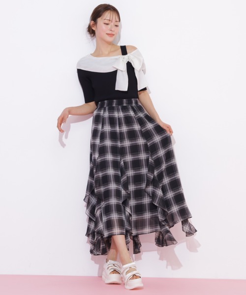 JILL by JILL STUART(ジルバイジルスチュアート)の「シアーチェックラッフルフリルスカート(スカート・レディース・ブラウン系その他/ブラック系その他・FREE)」の1枚目の写真