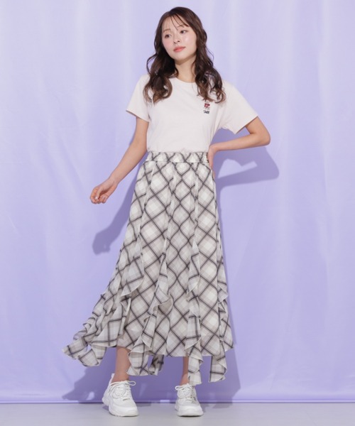 JILL by JILL STUART(ジルバイジルスチュアート)の「シアーチェックラッフルフリルスカート(スカート・レディース・ブラウン系その他/ブラック系その他・FREE)」の18枚目の写真