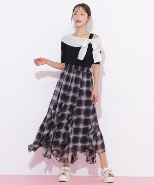 JILL by JILL STUART(ジルバイジルスチュアート)の「シアーチェックラッフルフリルスカート(スカート・レディース・ブラウン系その他/ブラック系その他・FREE)」の10枚目の写真