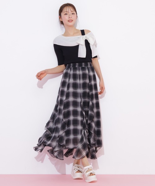 JILL by JILL STUART(ジルバイジルスチュアート)の「シアーチェックラッフルフリルスカート(スカート・レディース・ブラウン系その他/ブラック系その他・FREE)」の12枚目の写真