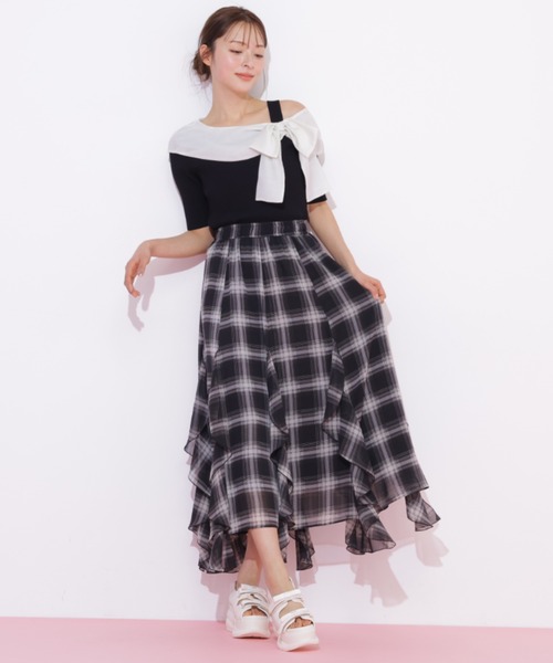 JILL by JILL STUART(ジルバイジルスチュアート)の「シアーチェックラッフルフリルスカート(スカート・レディース・ブラウン系その他/ブラック系その他・FREE)」の8枚目の写真