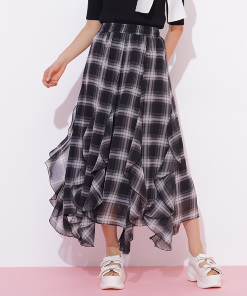 JILL by JILL STUART(ジルバイジルスチュアート)の「シアーチェックラッフルフリルスカート(スカート・レディース・ブラウン系その他/ブラック系その他・FREE)」の13枚目の写真