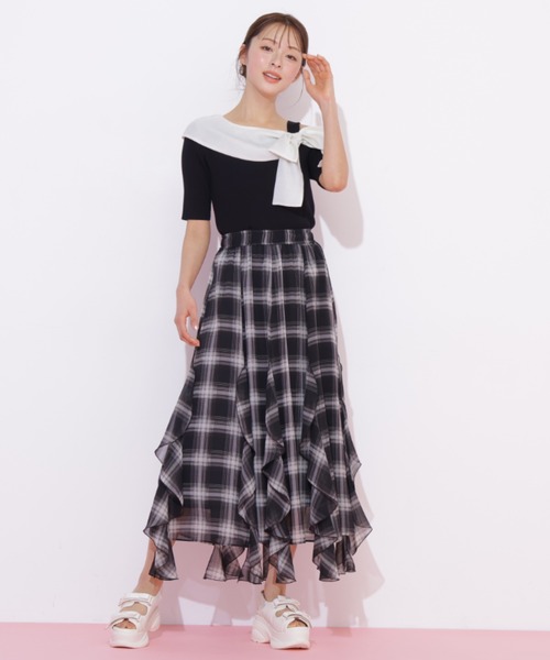 JILL by JILL STUART(ジルバイジルスチュアート)の「シアーチェックラッフルフリルスカート(スカート・レディース・ブラウン系その他/ブラック系その他・FREE)」の9枚目の写真