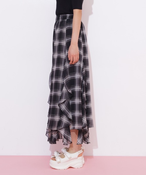 JILL by JILL STUART(ジルバイジルスチュアート)の「シアーチェックラッフルフリルスカート(スカート・レディース・ブラウン系その他/ブラック系その他・FREE)」の14枚目の写真