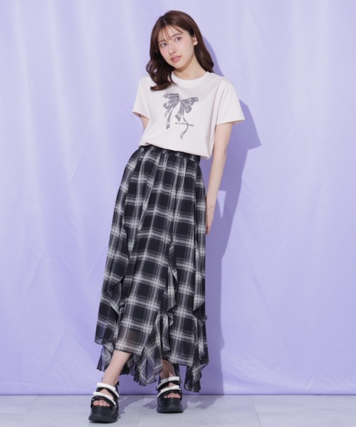 JILL by JILL STUART(ジルバイジルスチュアート)の「シアーチェックラッフルフリルスカート(スカート・レディース・ブラウン系その他/ブラック系その他・FREE)」の3枚目の写真