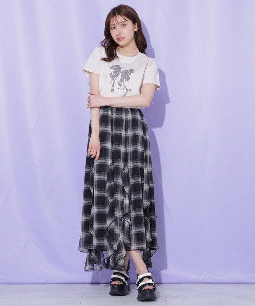 JILL by JILL STUART(ジルバイジルスチュアート)の「シアーチェックラッフルフリルスカート(スカート・レディース・ブラウン系その他/ブラック系その他・FREE)」の4枚目の写真