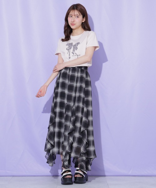 JILL by JILL STUART(ジルバイジルスチュアート)の「シアーチェックラッフルフリルスカート(スカート・レディース・ブラウン系その他/ブラック系その他・FREE)」の5枚目の写真