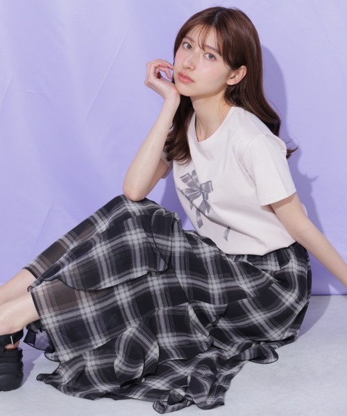 JILL by JILL STUART(ジルバイジルスチュアート)の「シアーチェックラッフルフリルスカート(スカート・レディース・ブラウン系その他/ブラック系その他・FREE)」の6枚目の写真